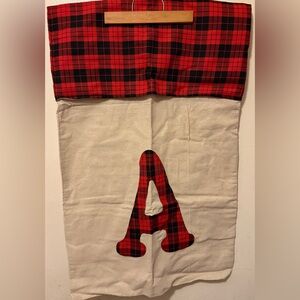 Red Plaid Monogrammed "A" Xmas Bag Washable 21x30